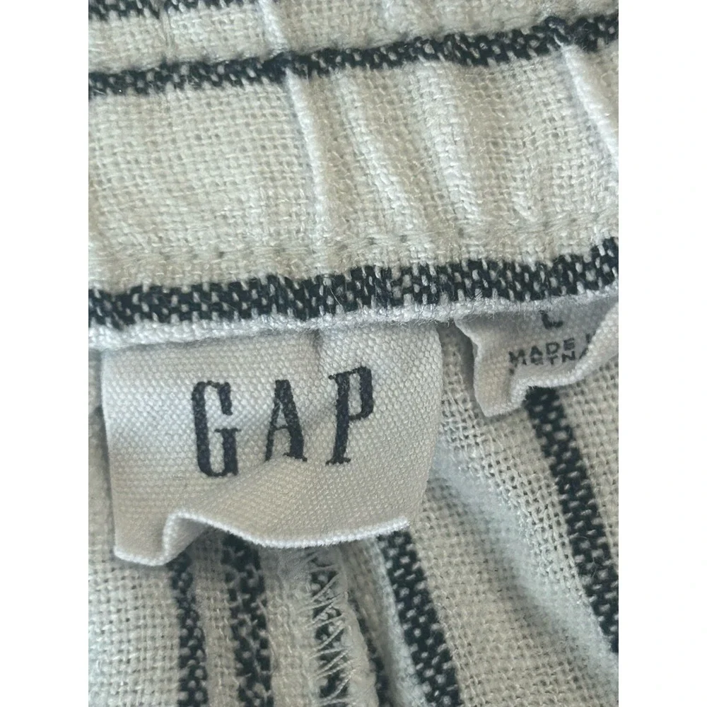 GAP Linen Blend Black Stripe Drawstring Shorts SZ L